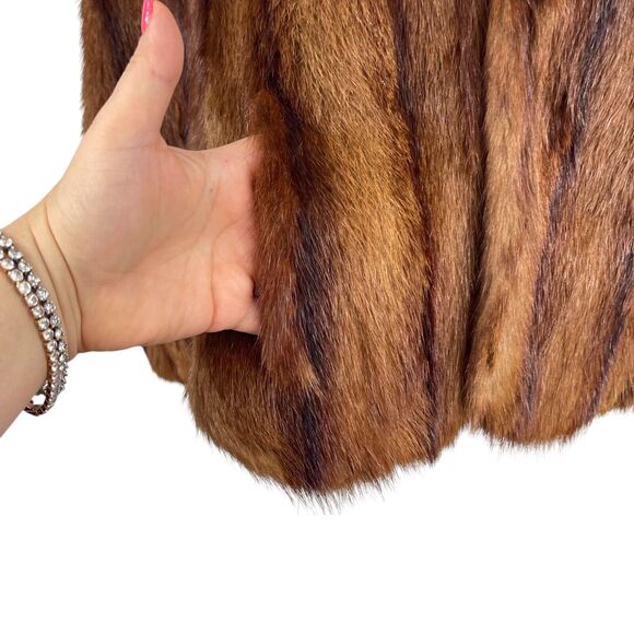 VTG 60s Brown Mink Marmot Fur Stole Wrap Shawl Jacket Mob Wife Old Money POCKETS - Picture 6 of 9